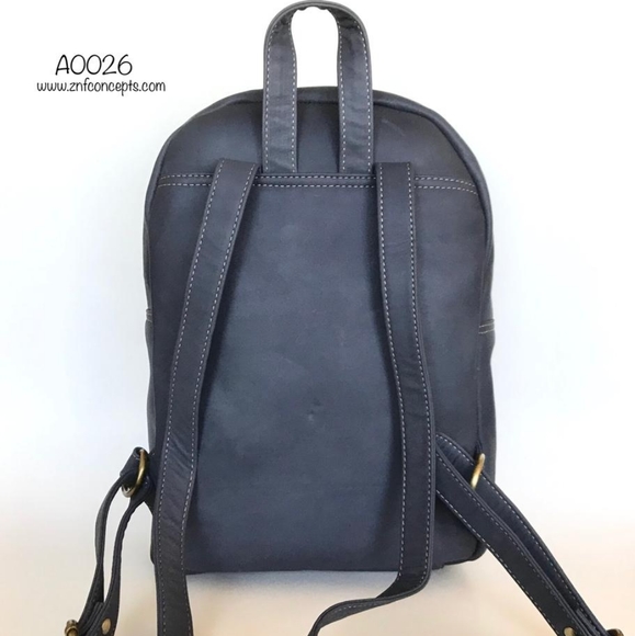 Blue Leather Backpack, Royal Blue - Picture 4 of 6